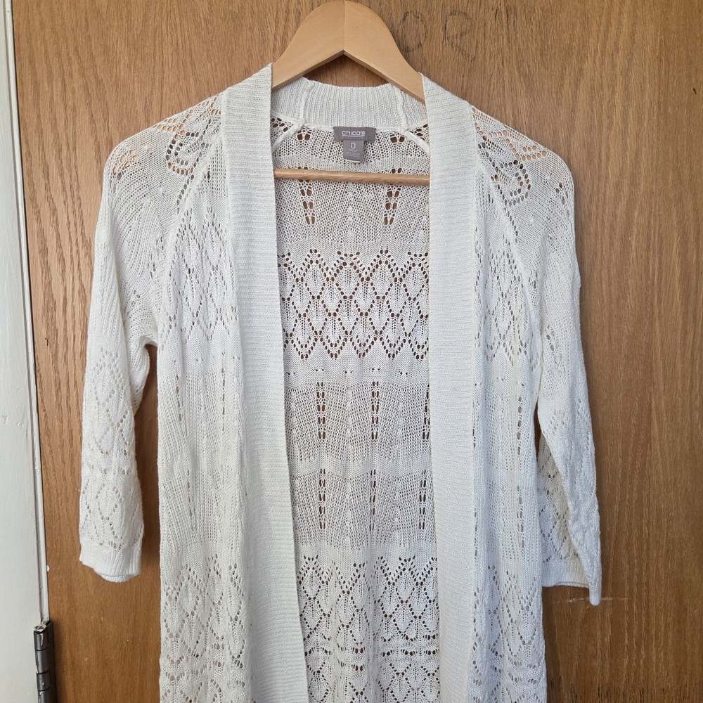 Chico's White Open-Knit Cardigan